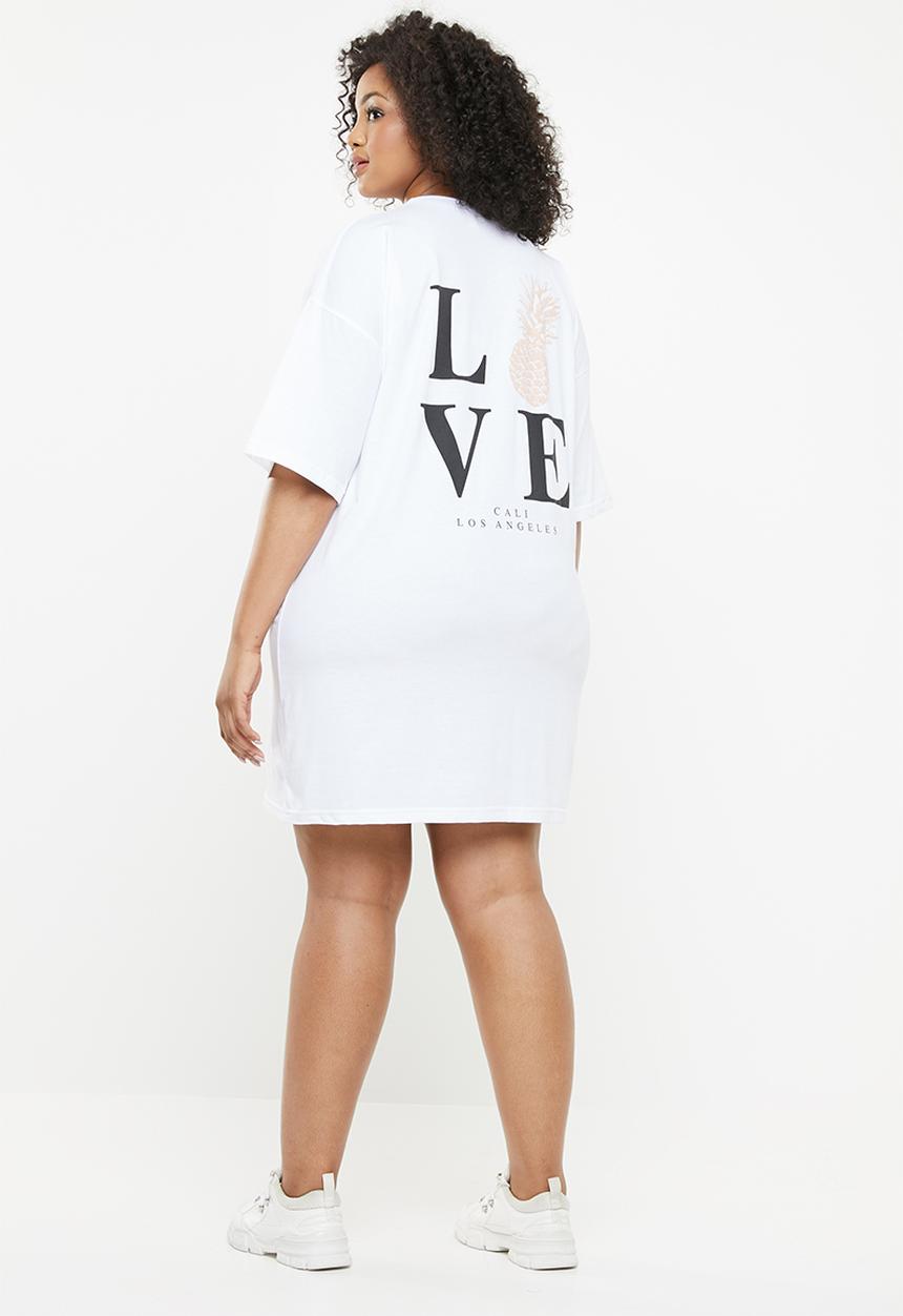 Missguided - Curve back print T-shirt dress - white