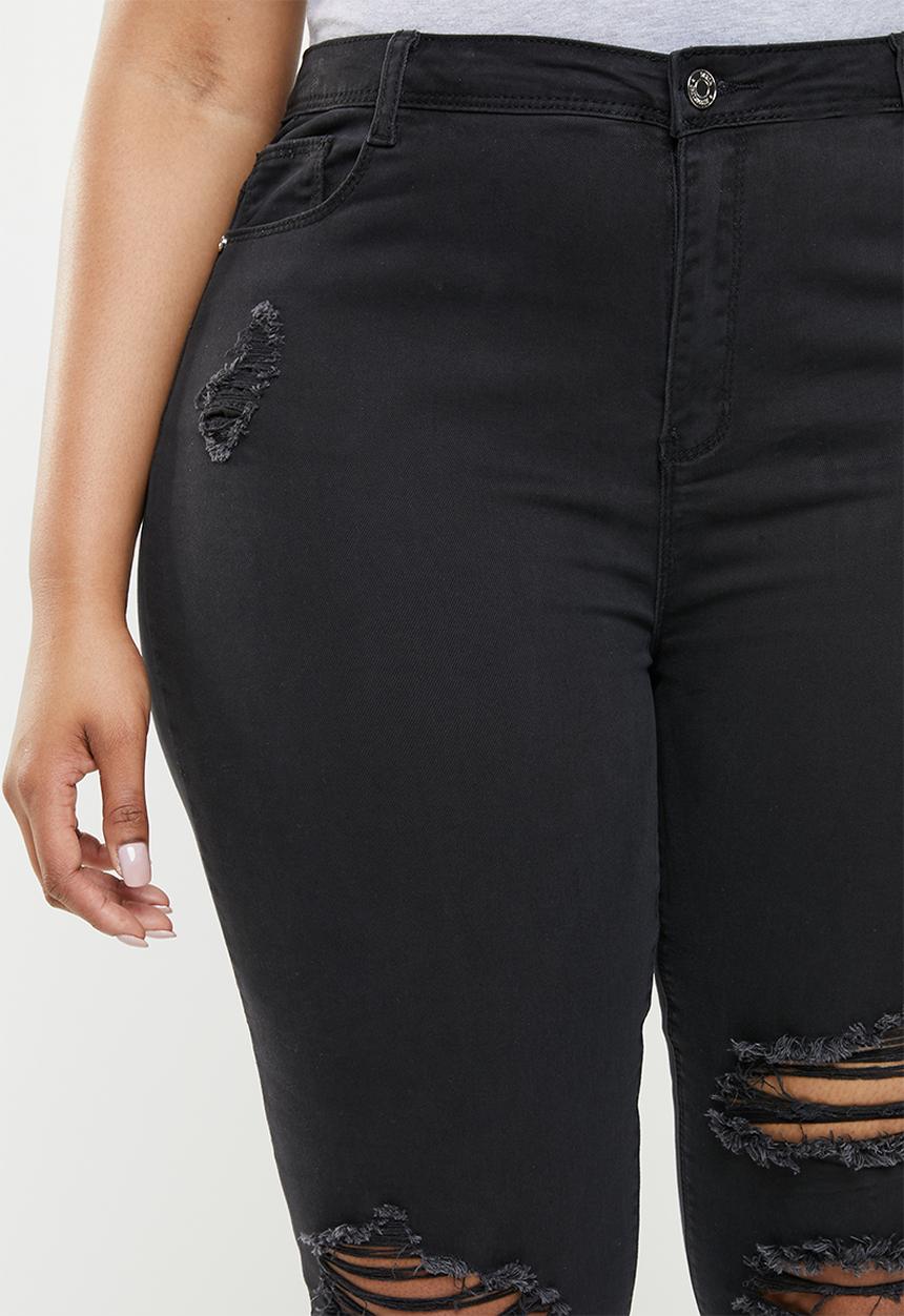 Missguided - Curve highwaisted ripped skinny - black