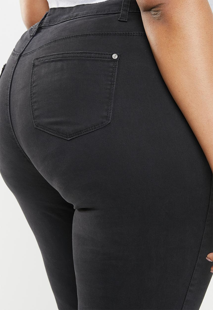 Missguided - Curve highwaisted ripped skinny - black