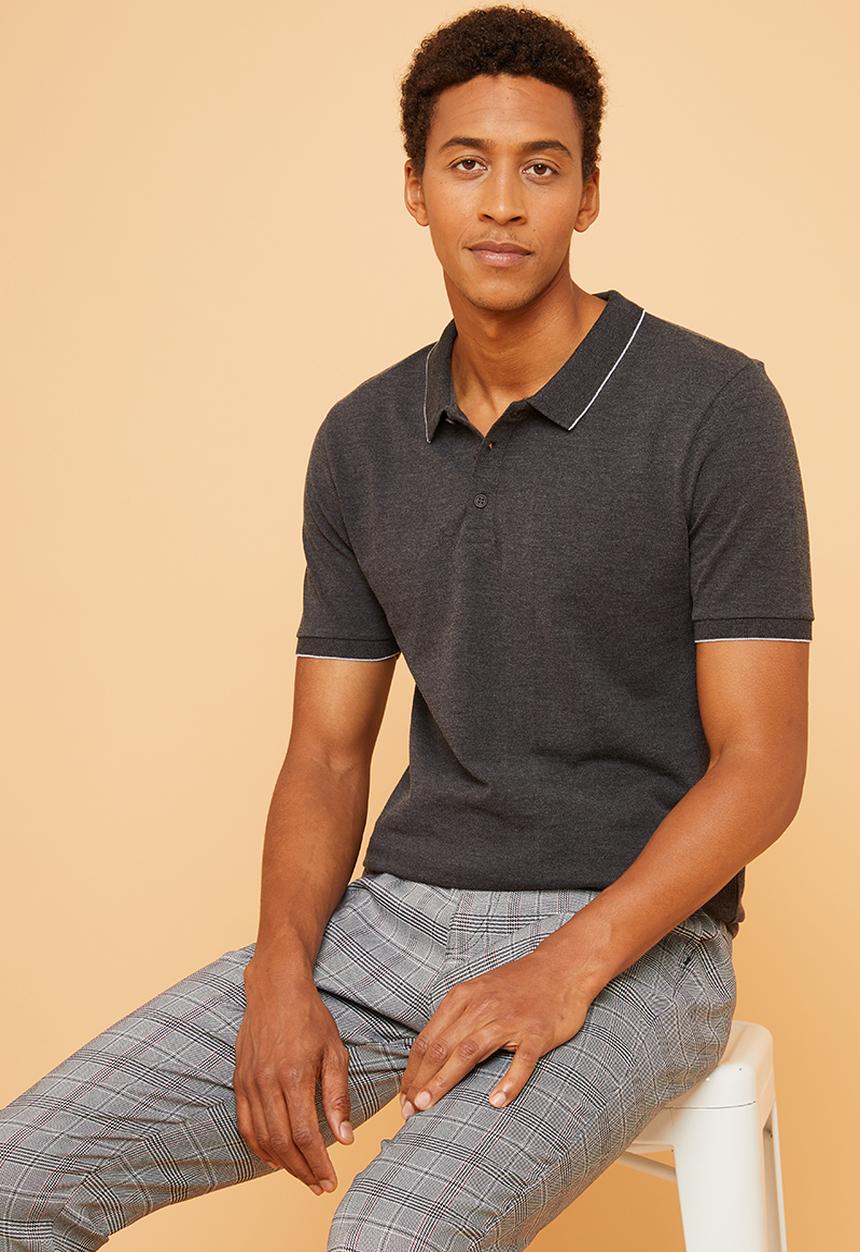 Superbalist - Pique slim fit tipped golfer - grey