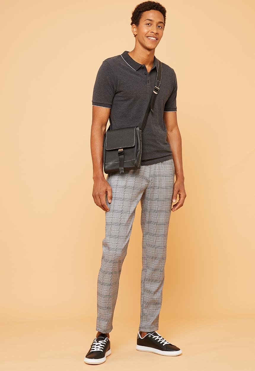 Superbalist - Pique slim fit tipped golfer - grey