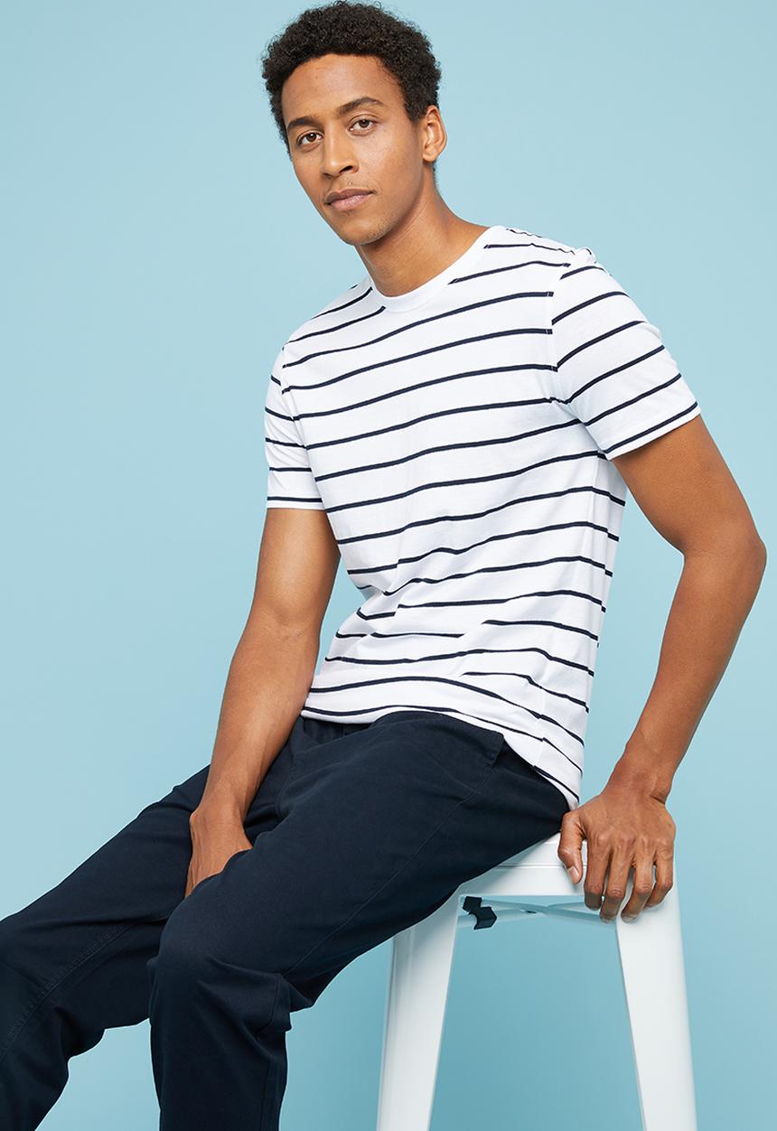 Superbalist - Nautical stripe crew neck tee - white & navy 