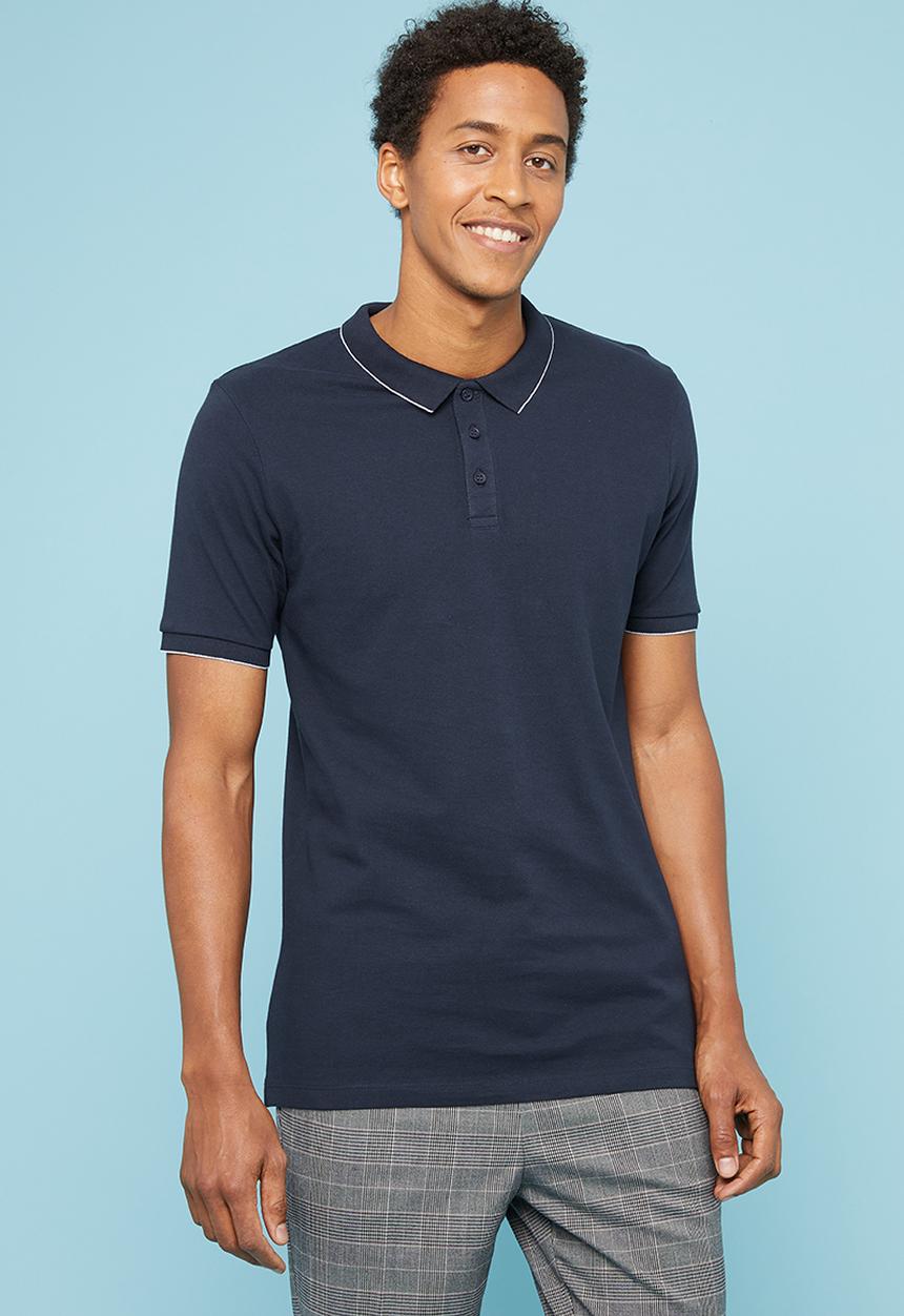 Superbalist - Pique fit tipped golfer - navy