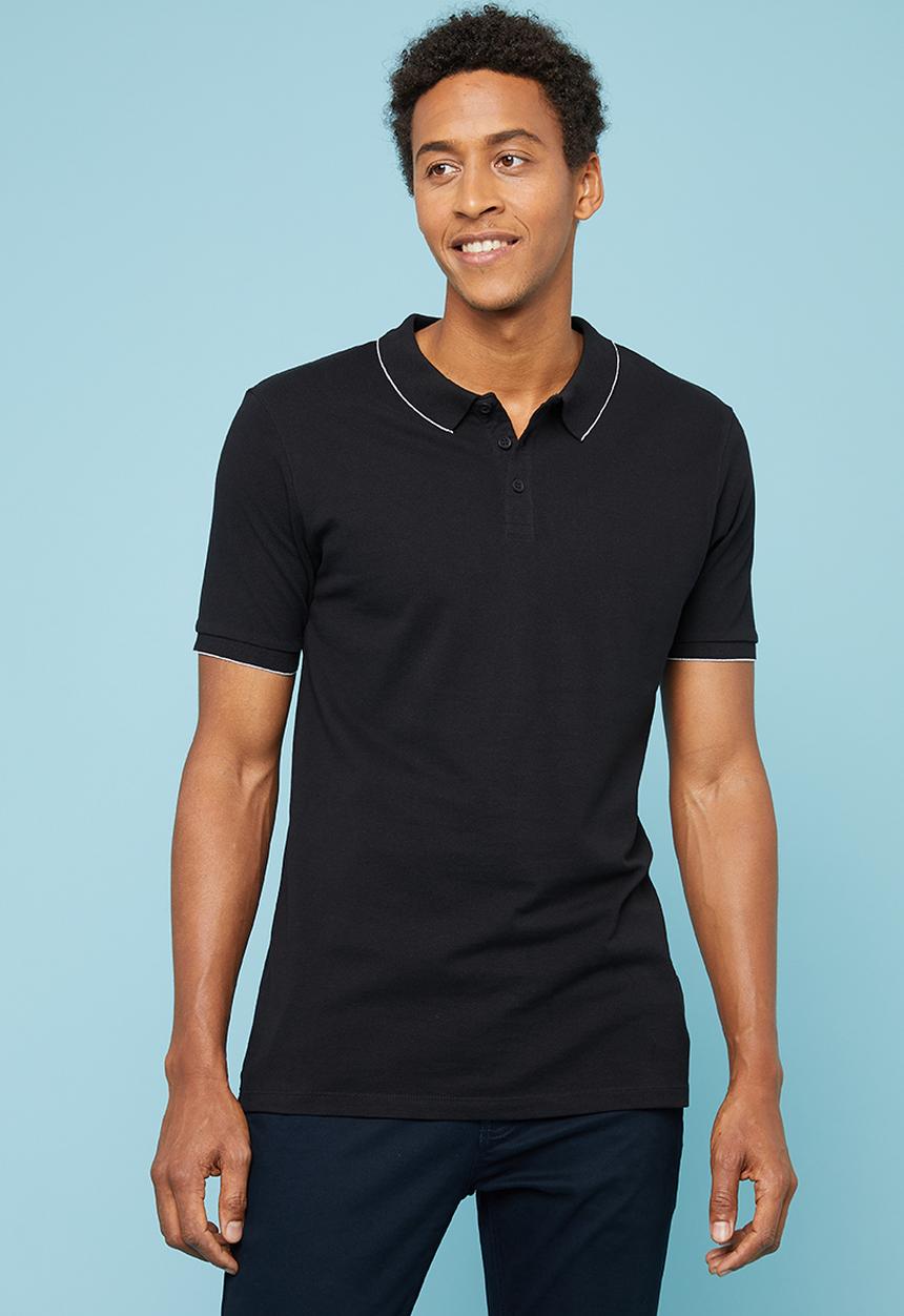 Superbalist - Pique slim fit tipped golfer - black