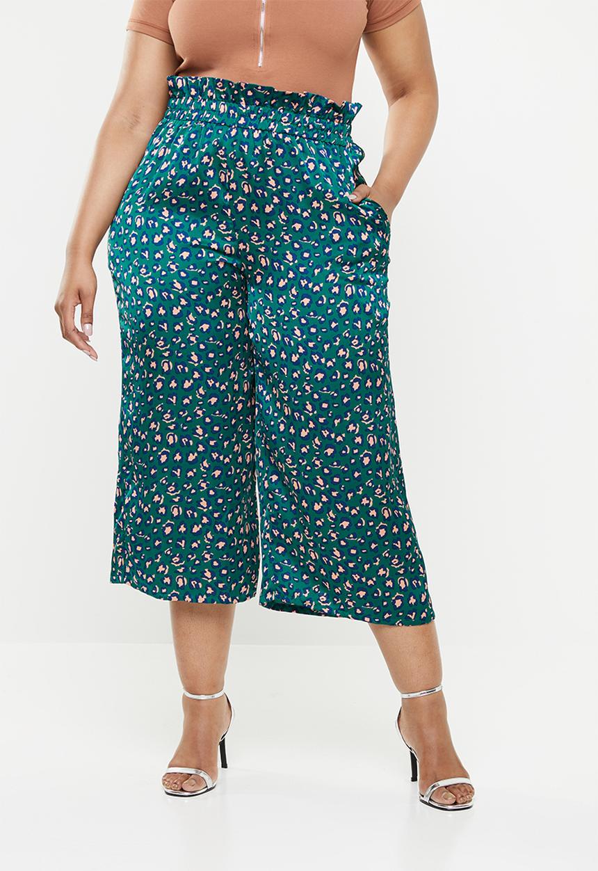 Missguided - Satin animal print paperbag waist trouser - green