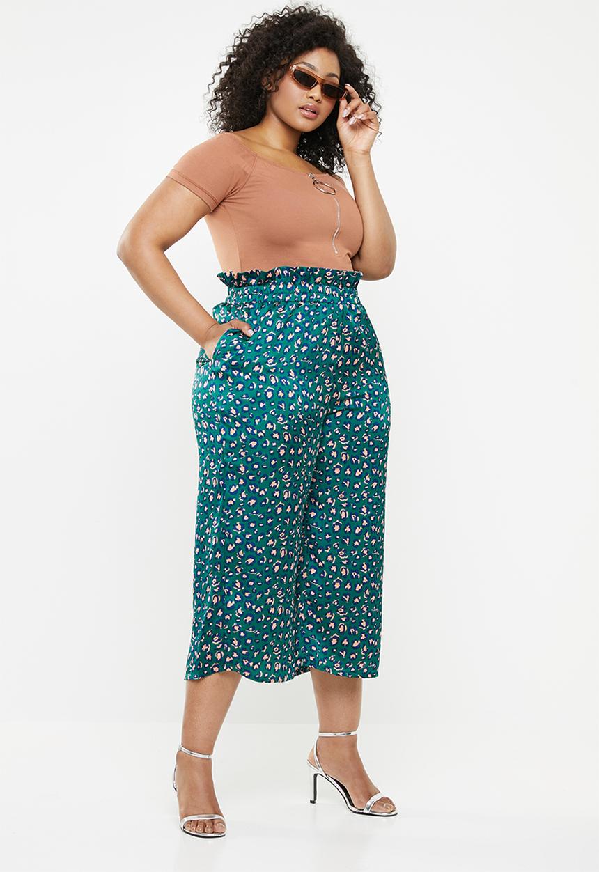 Missguided - Satin animal print paperbag waist trouser - green