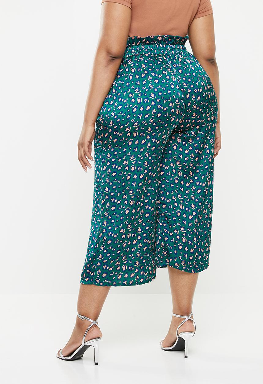 Missguided - Satin animal print paperbag waist trouser - green