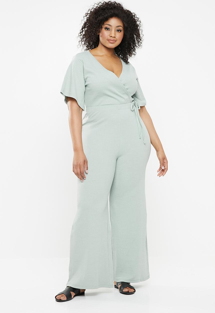 Missguided - Curve V-neck wide leg rib jumpsuit - green 