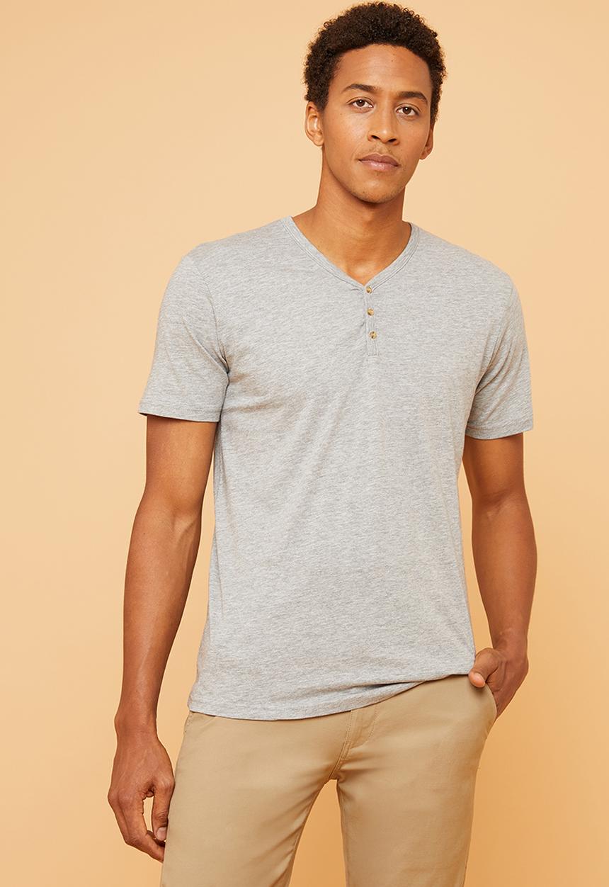 Superbalist - Plain short sleeve Henley tee - grey