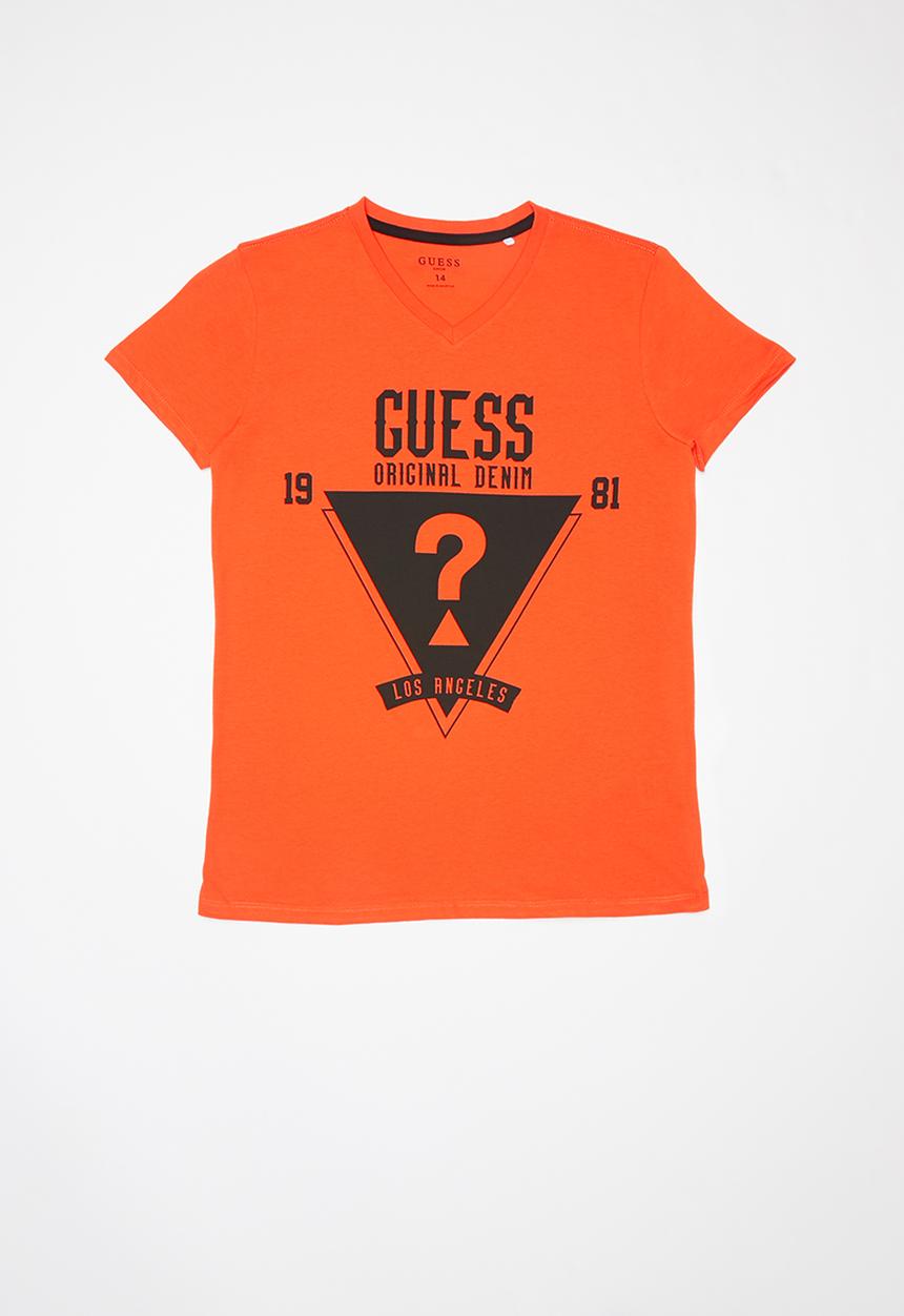 GUESS - Short sleeve Guess denim triangle tee - orange  