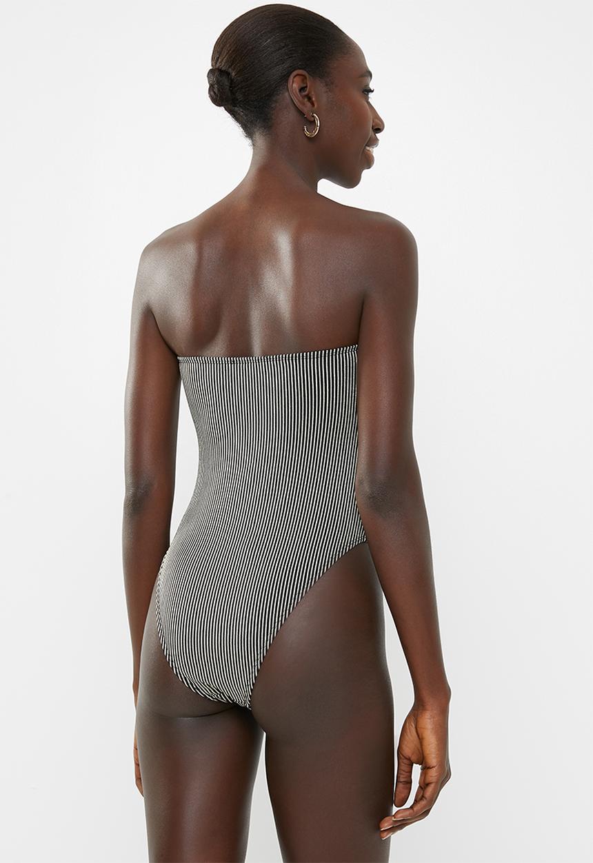 Missguided - Metallic stripe bandeau swimsuit - black & gold 