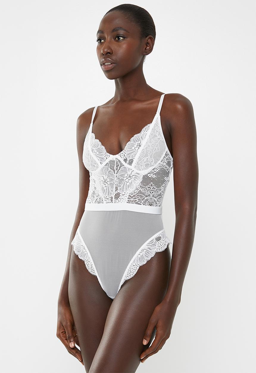Missguided - White lace flutter body - white