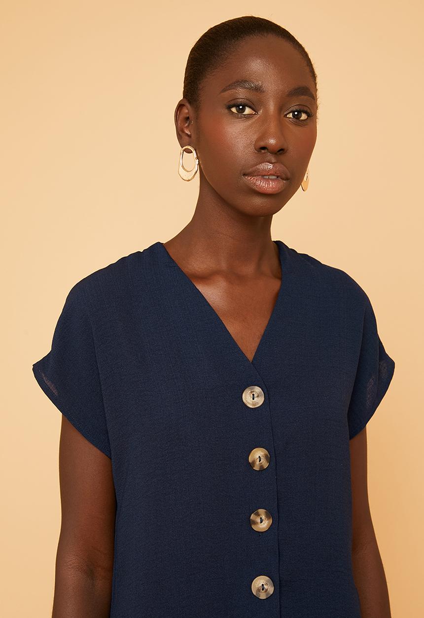 Superbalist - Grown on sleeve button thru blouse - navy