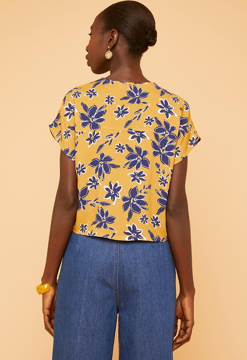 Superbalist - Grown on sleeve button thru blouse - yellow & blue