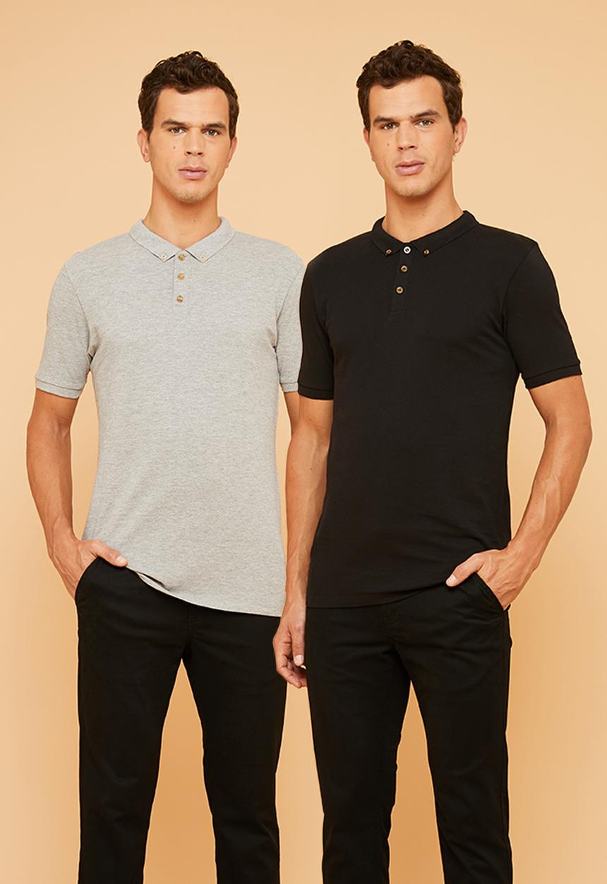 Superbalist - Pique slim fit 2 pack golfers - black & grey