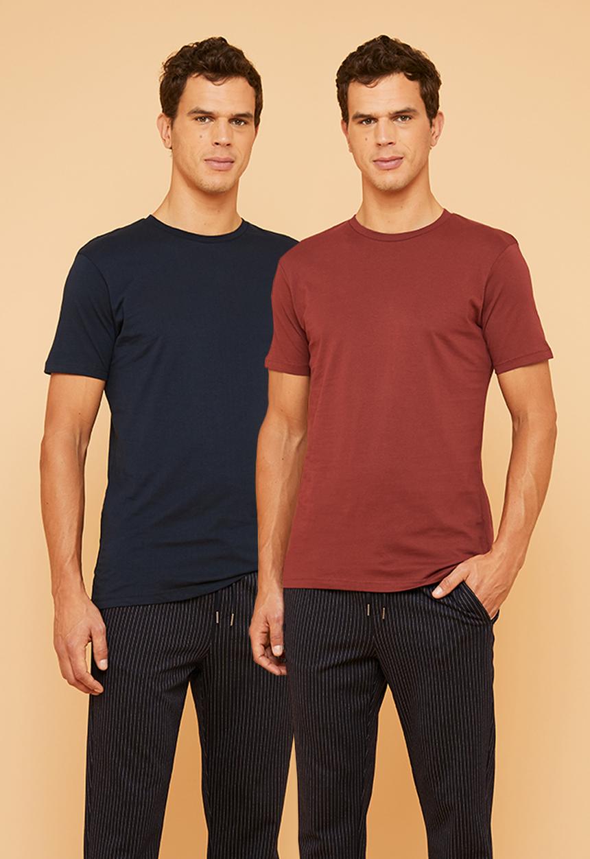 Superbalist - Plain crew neck short sleeve 2 pack tees - navy & burgundy