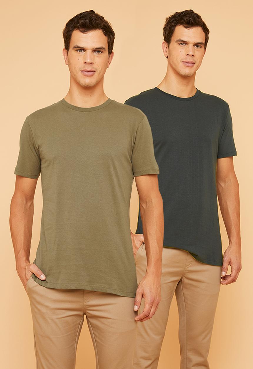 Superbalist - Plain crew neck short sleeve 2 pack tees - charcoal & khaki 