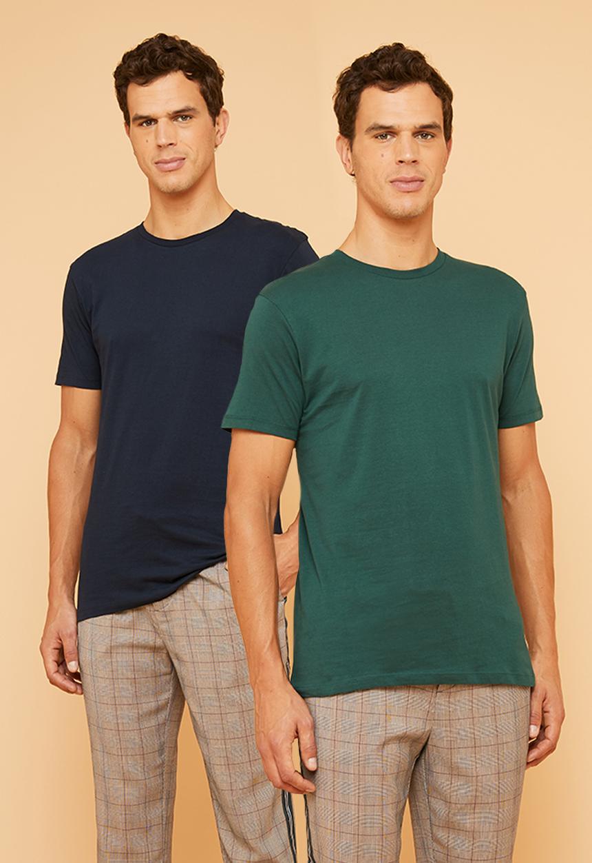 Superbalist - Plain crew neck short sleeve 2 pack tees - navy & green 