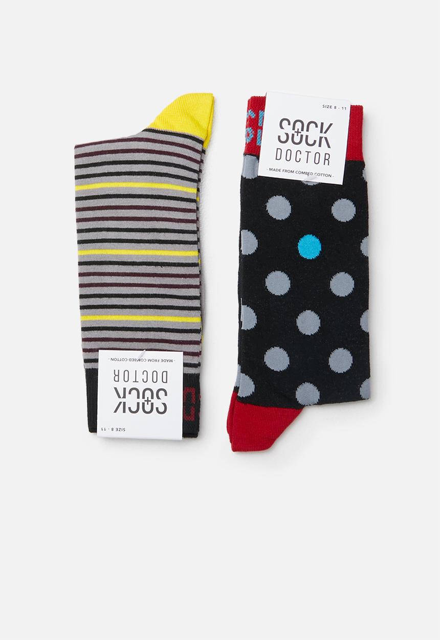 Sock Doctor - 2 Pack stripe and polka dot sock - multi