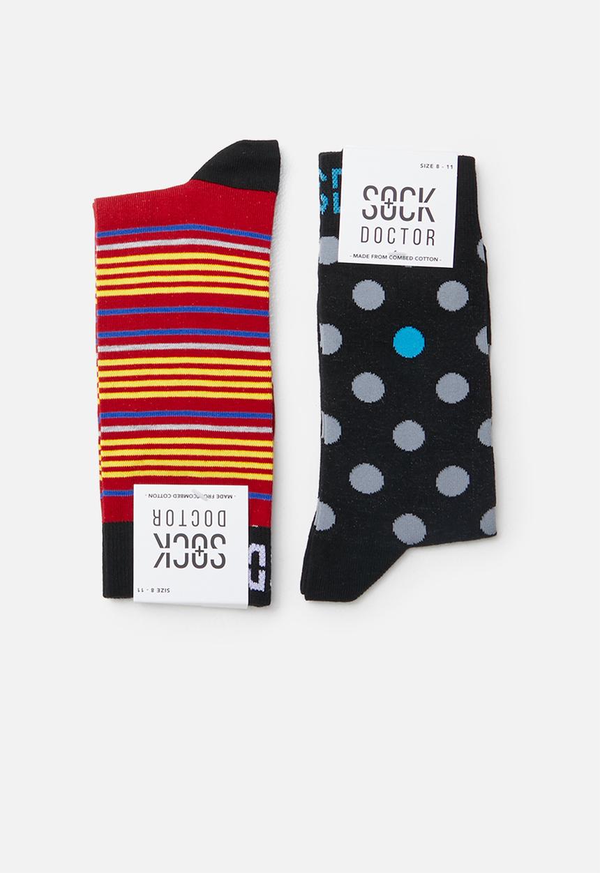 Sock Doctor - 2 Pack polka dot and stripe sock - multi
