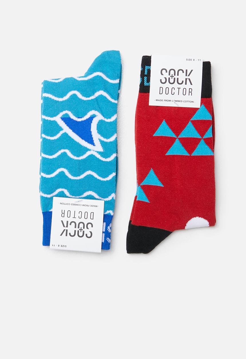 Sock Doctor - 2 Pack shark and triangle socks  - multi