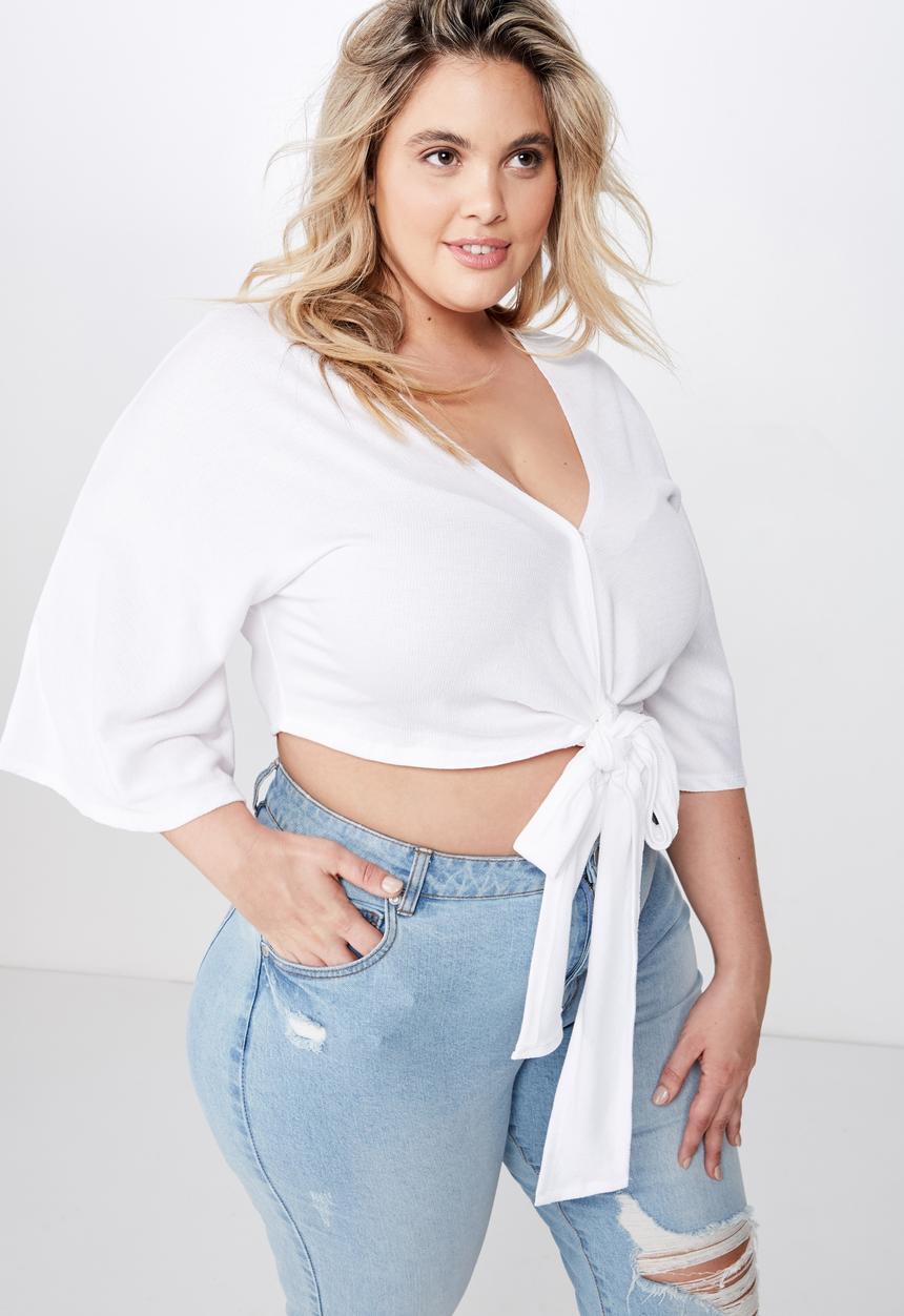 Cotton On - Curve jude kimono tie up front top - white