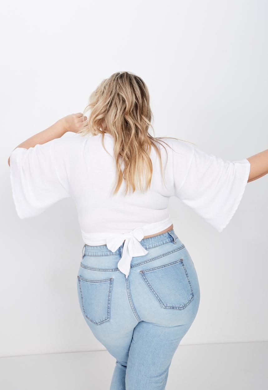 Cotton On - Curve jude kimono tie up front top - white