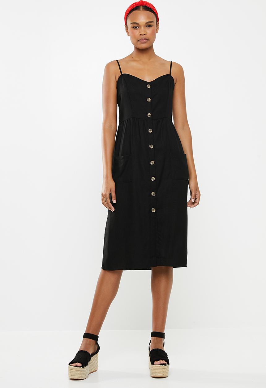 Cotton On - Woven beth button front midi dress - black