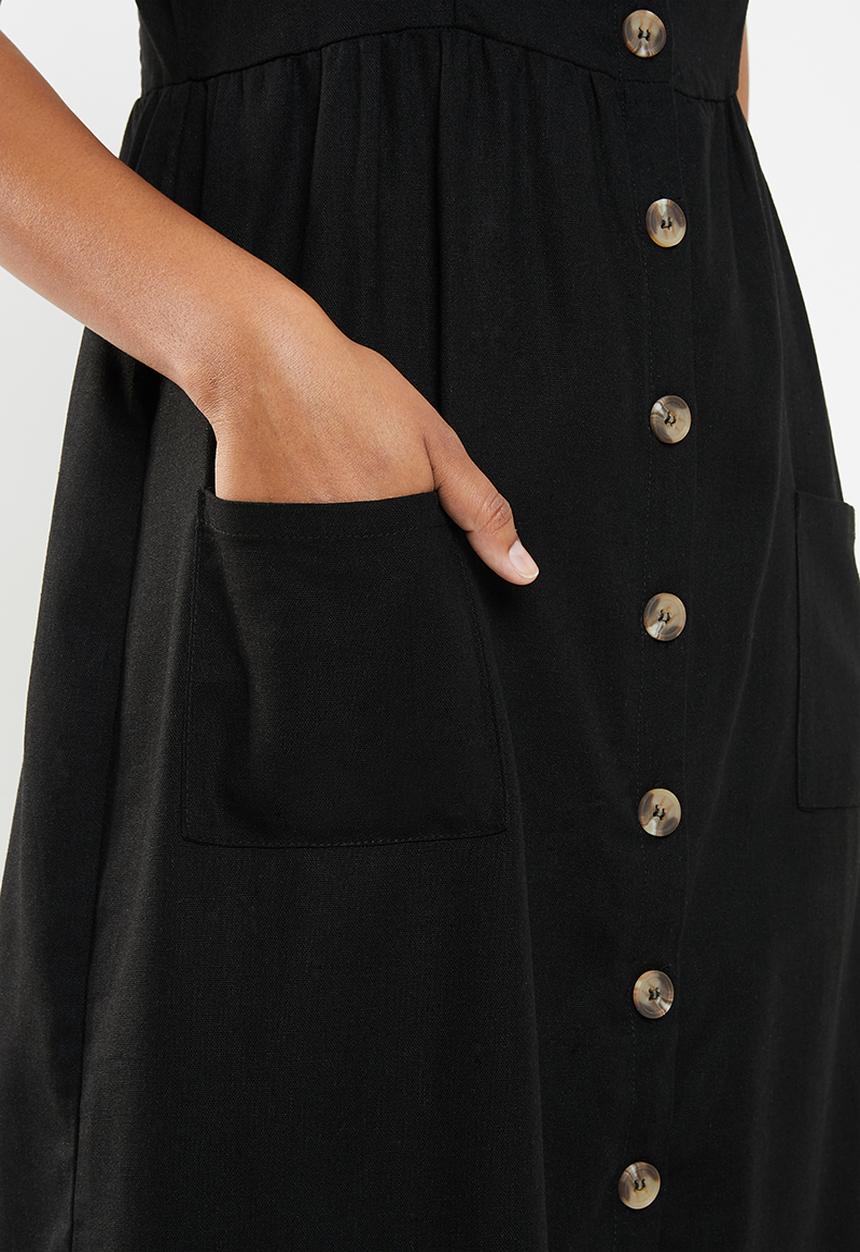 Cotton On - Woven beth button front midi dress - black