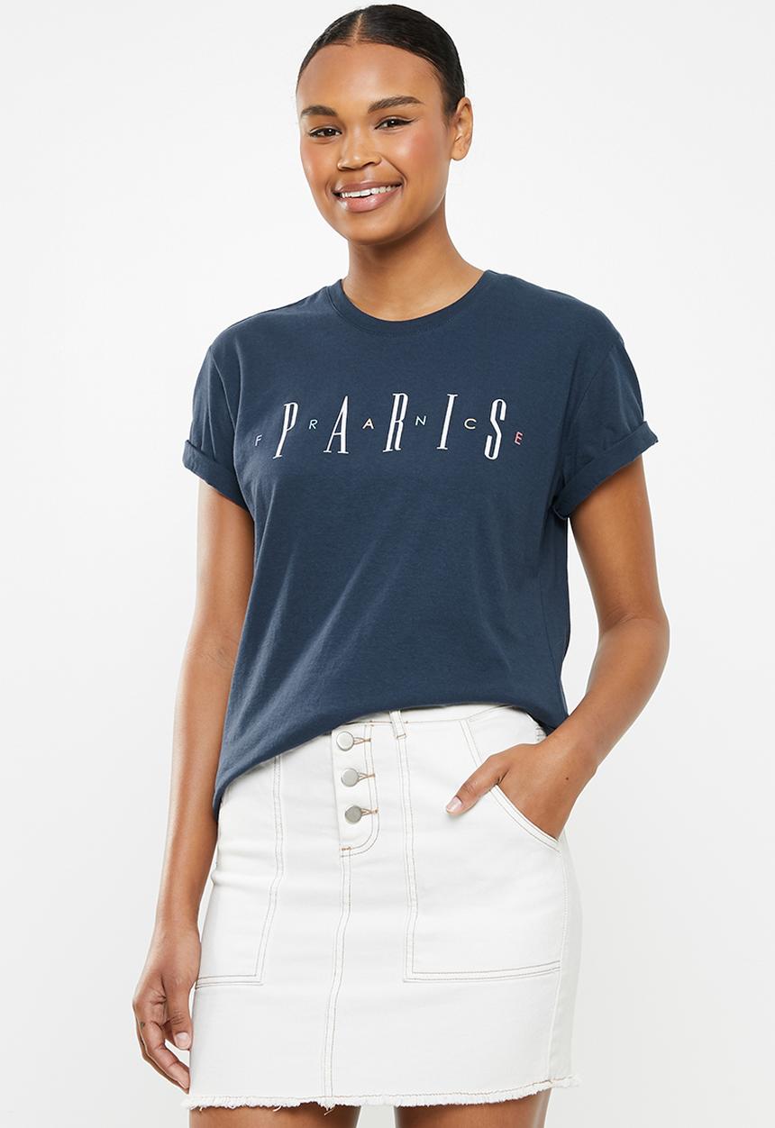 Cotton On - Classic slogan T-shirt paris - navy 