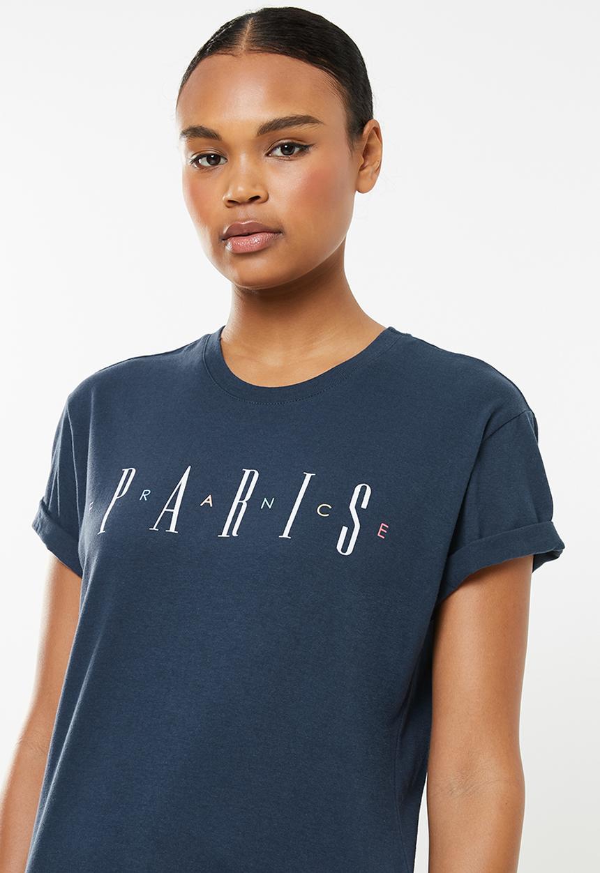 Cotton On - Classic slogan T-shirt paris - navy 