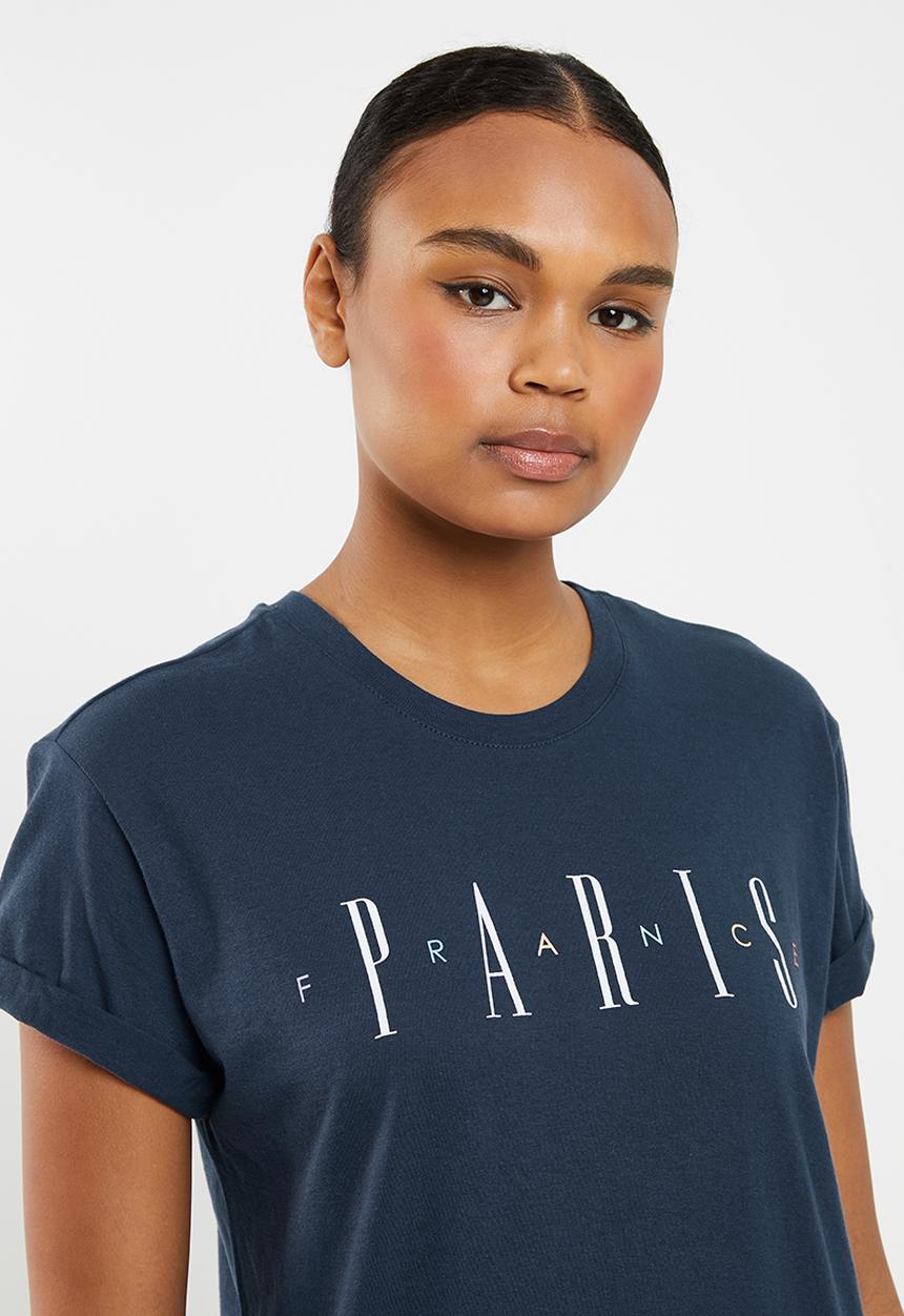 Cotton On - Classic slogan T-shirt paris - navy 