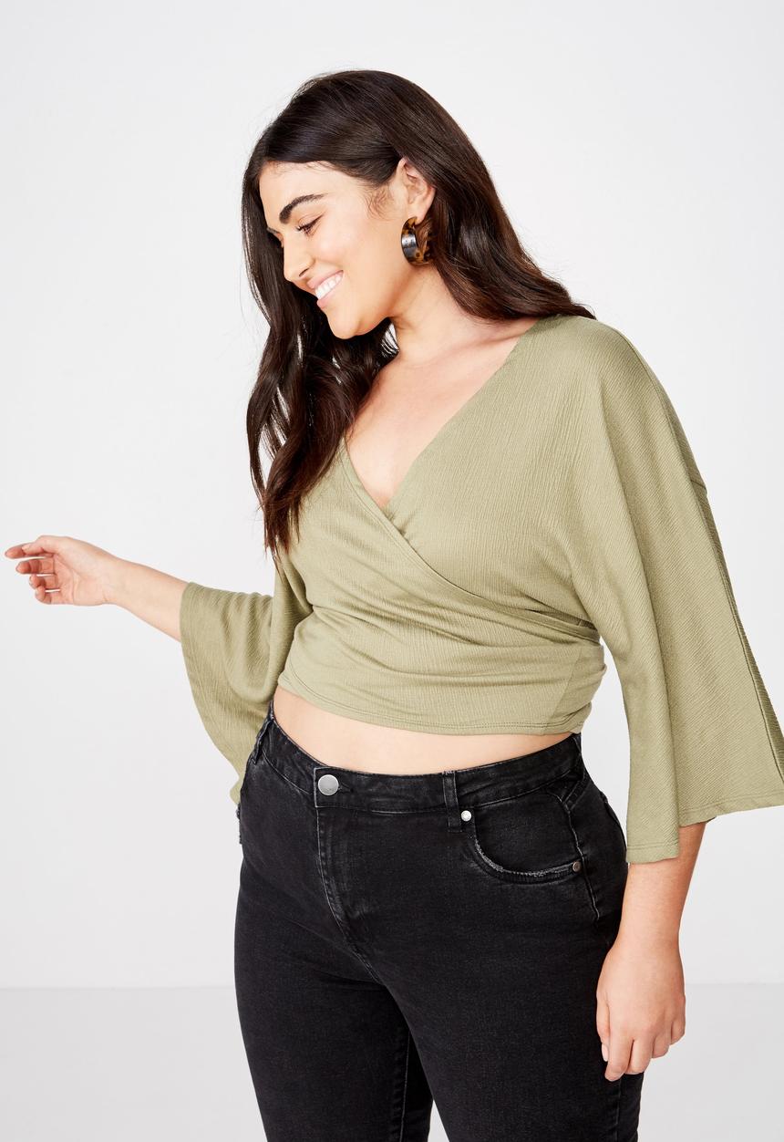 Cotton On - Curve jude kimono tie up front - green
