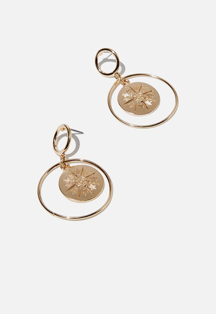 Cotton On - Freedom modern metals medallion earring  - gold