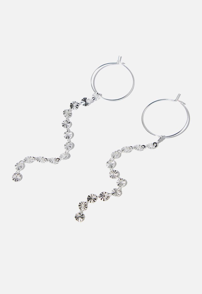 Cotton On - Utopia modern metals chain hoop ear - silver