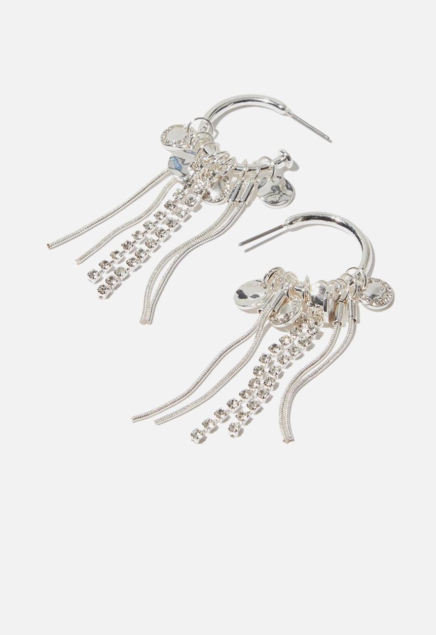 Cotton On - Tambourine modern metals hoop ear - silver