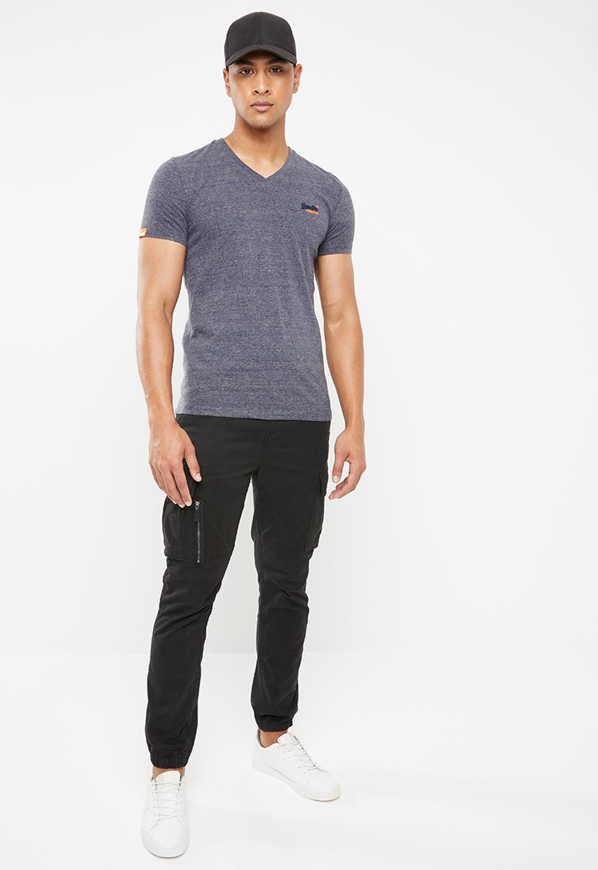 Superdry. - Orange label vintage embroidery v-neck tee - navy