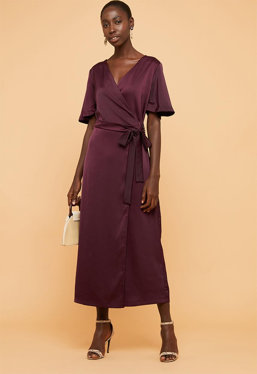 Superbalist - Wrap over kimono dress - burgundy