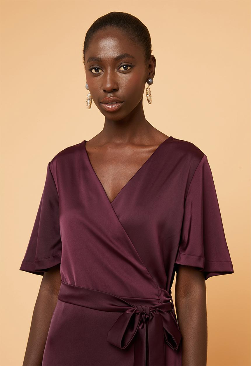 Superbalist - Wrap over kimono dress - burgundy