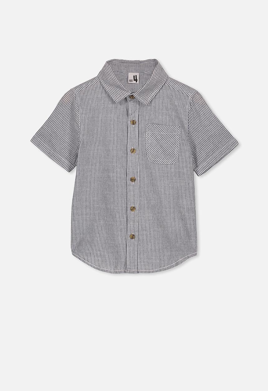 Cotton On - Resort short sleeve stripe shirt - black & white