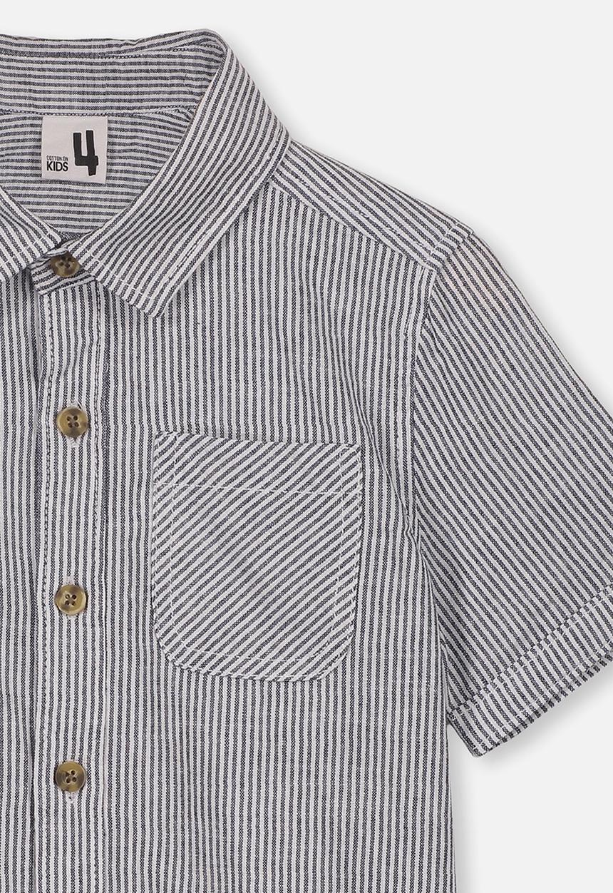 Cotton On - Resort short sleeve stripe shirt - black & white