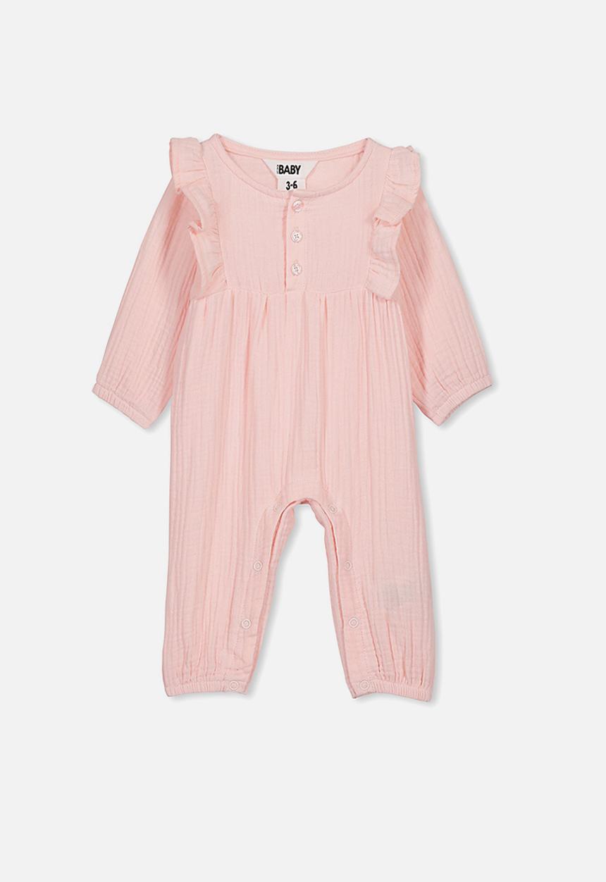 Cotton On - Rosie long sleeve ruffle romper - pink