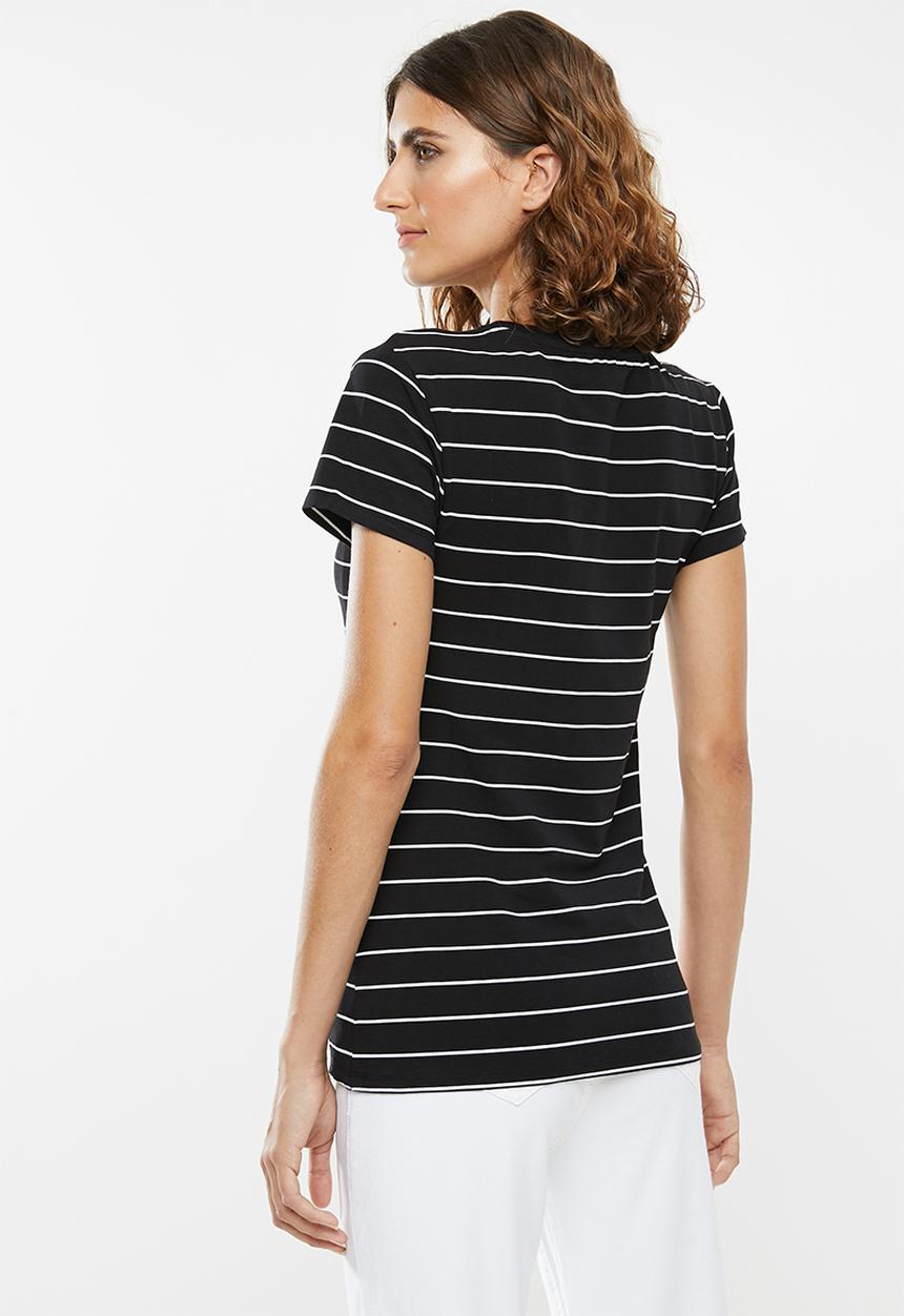 POLO - Ariana printed stripe tee - black & white 