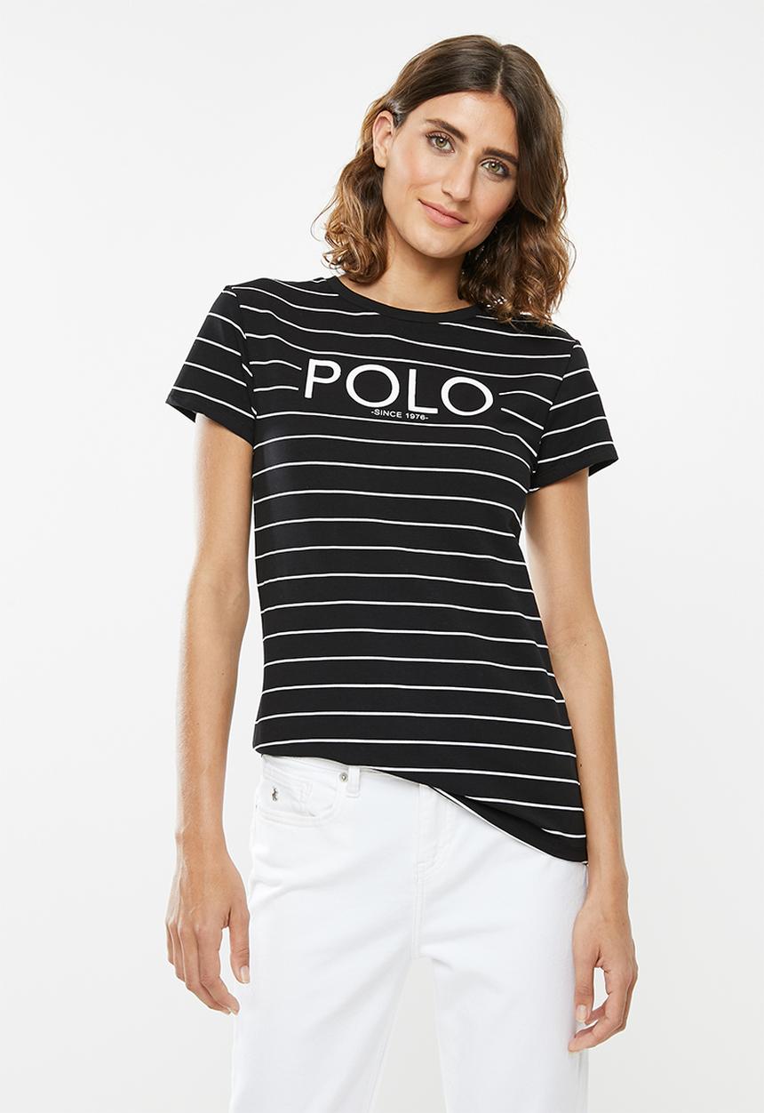 POLO - Ariana printed stripe tee - black & white 