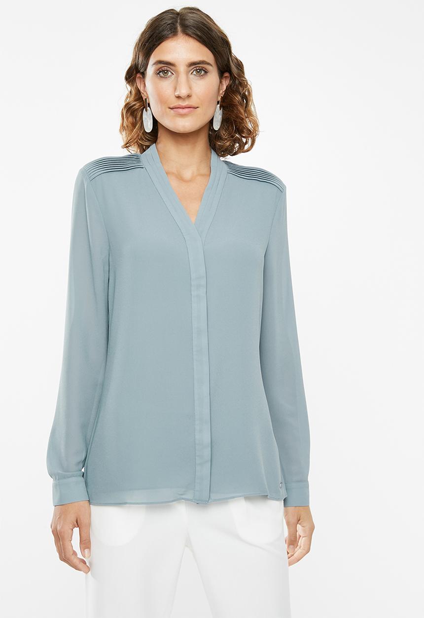 POLO - Lilly long sleeve pintuck blouse - blue