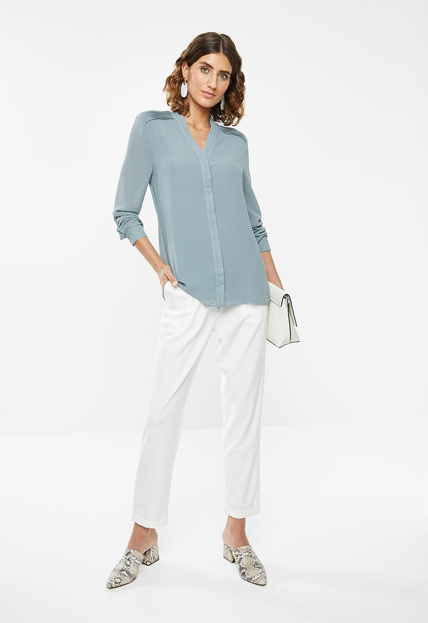POLO - Lilly long sleeve pintuck blouse - blue