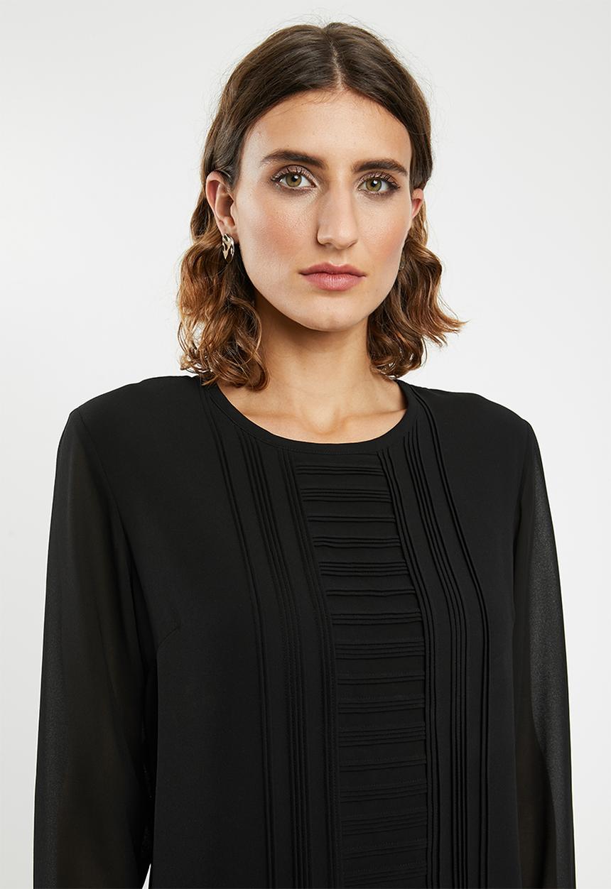 POLO - Sam long sleeve close front blouse - black