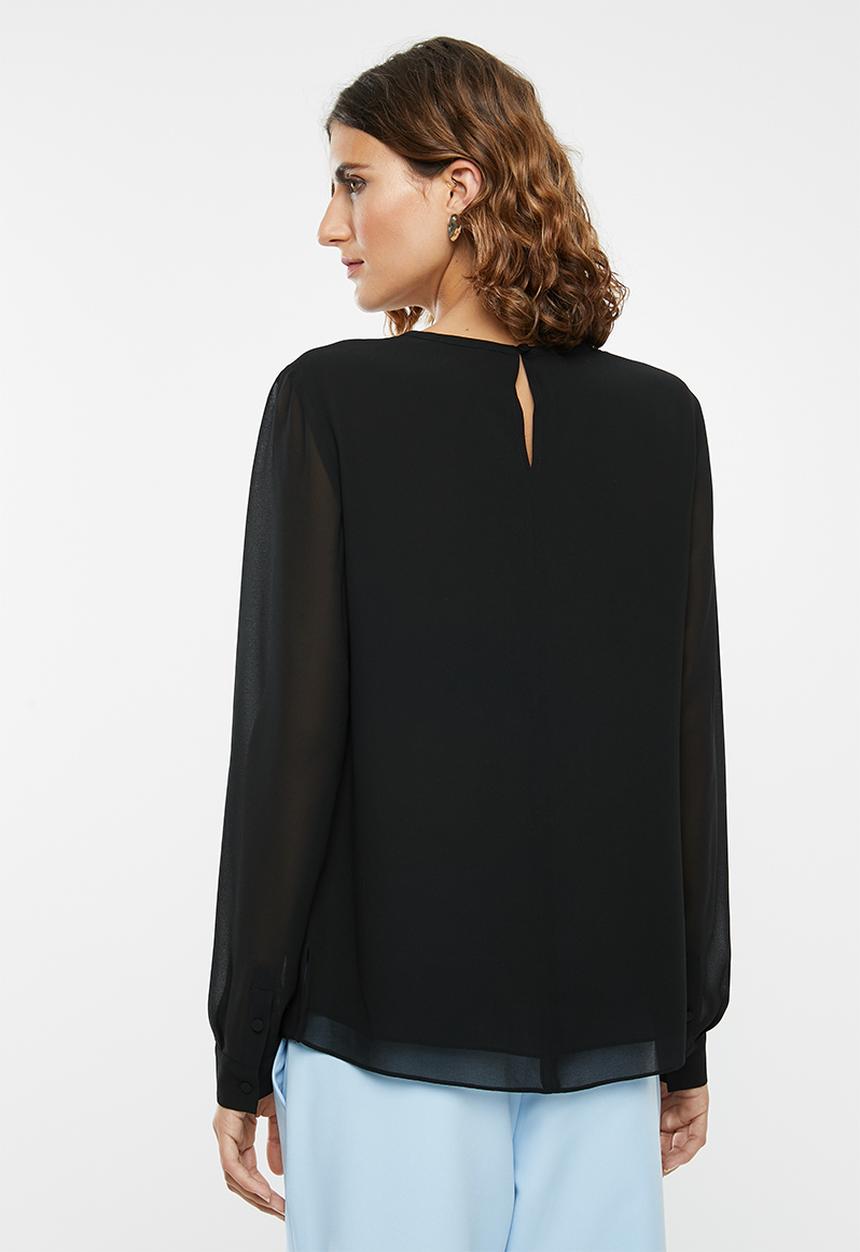 POLO - Sam long sleeve close front blouse - black