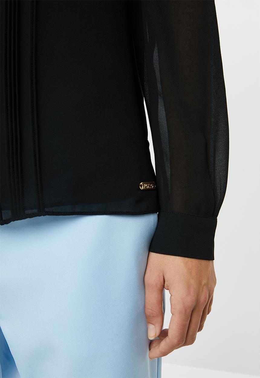 POLO - Sam long sleeve close front blouse - black