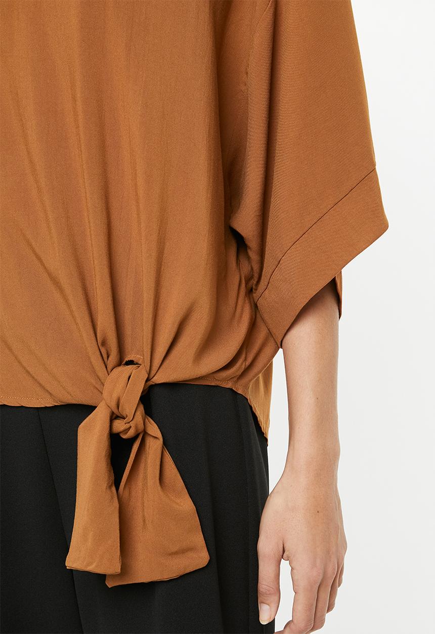 edit - Tie front boxy blouse - brown